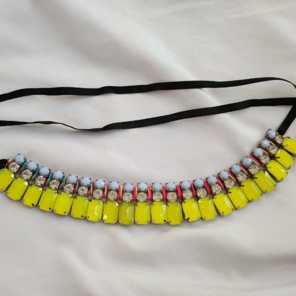 CARA FACETED MULTI-STONE BIB NECKLACE WITH SATIN BOW ADJUSTABLE TIE